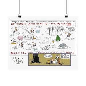 Calvin und Hobbes Betrieb Kapow Top Secret Susie Winter Snowballs Map Matte Horizontale Poster ideal für Geschenk, Jubiläum, Print, Kunst