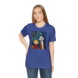Calvin y Hobbes Retrato al estilo de Van Gogh Starry Night Art Camiseta unisex Jersey de manga corta para hombres y mujeres