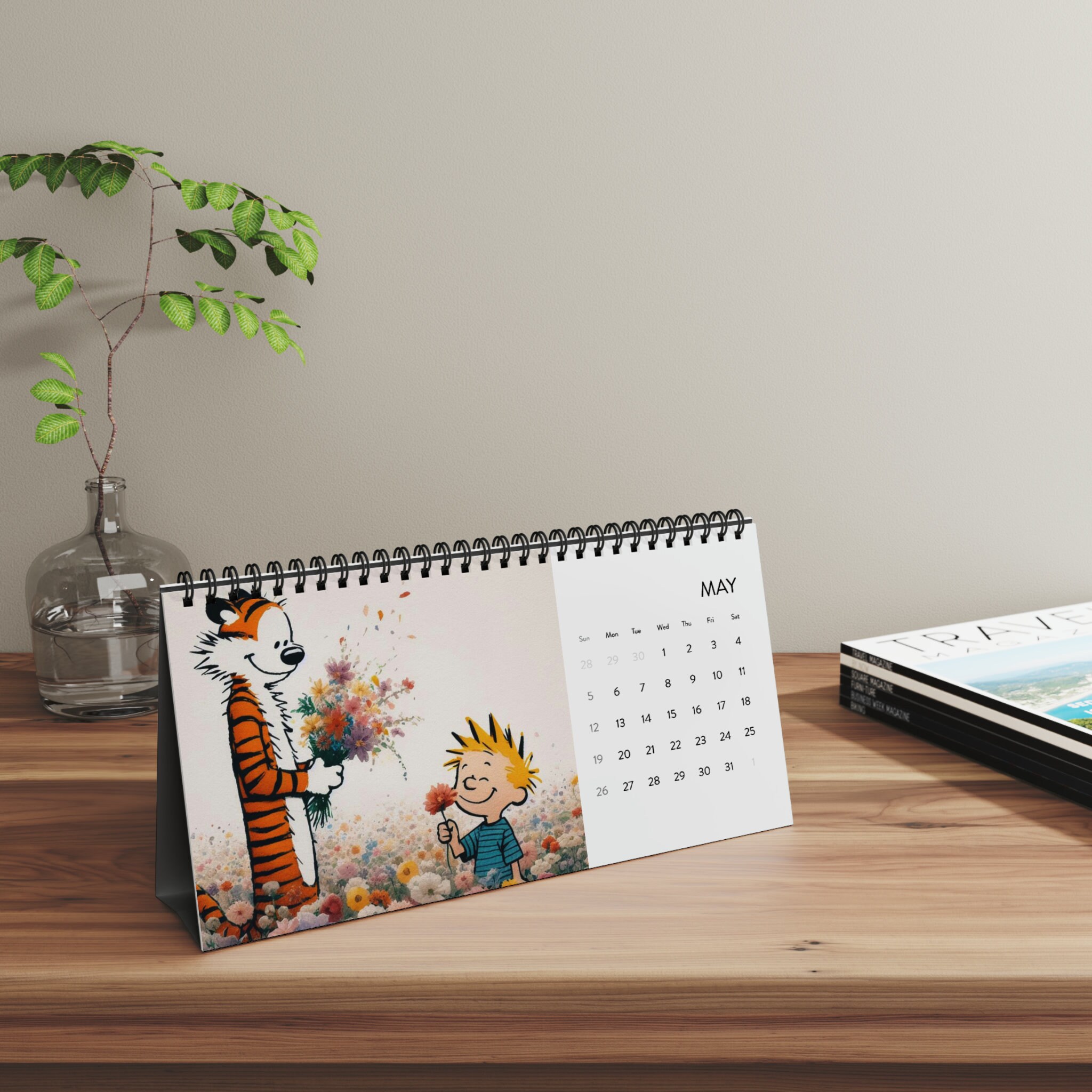 Calvin and Hobbes Minimalist Desktop Monthly Calendar 2024 With
