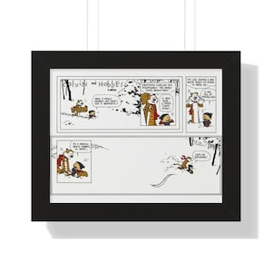 Calvin und Hobbes Last strip Let's Go Exploring gerahmtes horizontales Plakat ideal für Geschenk, Jubiläum, Druck, Kunst
