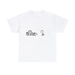 Calvin and Hobbes pouncing Unisex Heavy Cotton Tee black and white tshirt gift birthday funny art anniversary birthday