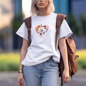 Cute Calvin and Hobbes side by side Love Valentines Unisex Garment-Dyed T-shirt  for Gift, Romantic Couples, Girls, Boys
