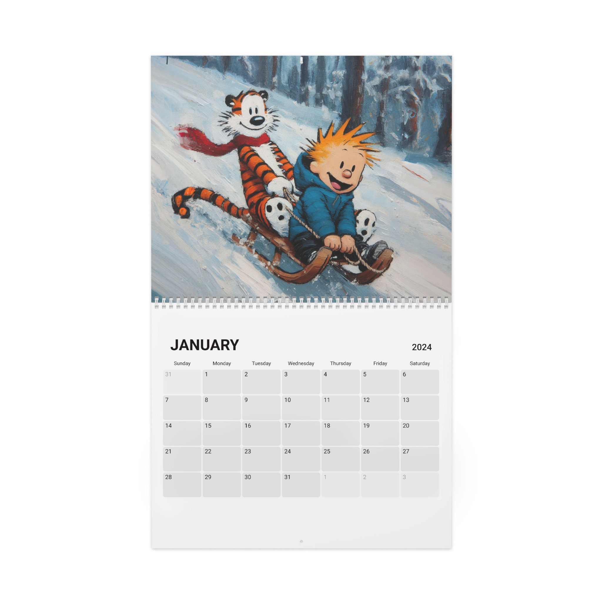 Calvin and Hobbes Monthly Calendar 2024 of Van Gogh, Watercolor Style Original Art Prints Etsy