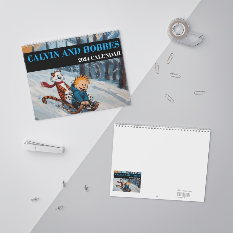 Calvin and Hobbes Monthly Calendar 2024 of Van Gogh, Watercolor Style
