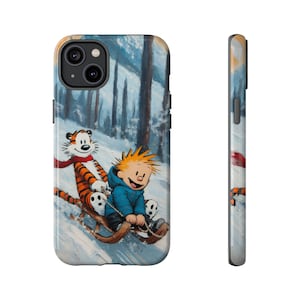 Calvin und Hobbes Tough Phone Case von Van Gogh-Stil Niedlich Original Frohe Weihnachten Winter Landschaft Kunst Malerei Szene für Geschenk