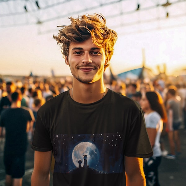 Calvin and Hobbes looking at the Night Moonlight Short Sleeve T-shirt