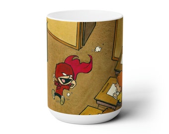 Stupendous man Calvin and Hobbes in coming to school in cap and mask Ceramic Mug 15oz print art gift