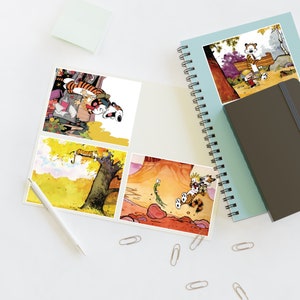 Calvin and Hobbes Sticker Sheets coming home from school sledding, sleeping, and seeing an alien great for computer birthday anniversary