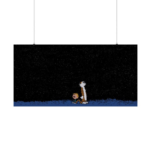 Calvin and Hobbes looking at the stars in the night sky Matte Horizontal Posters great for gift anniversary room