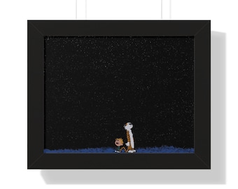 Calvin and Hobbes Stars in the night Framed Horizontal Poster great for gift, anniversary, print, art