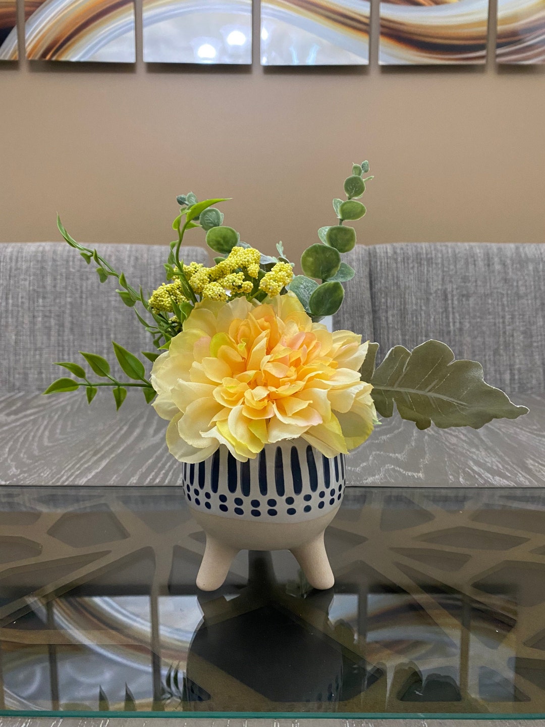 Faux Yellow Flower Arrangement Floral Decoration Flower Etsy.de