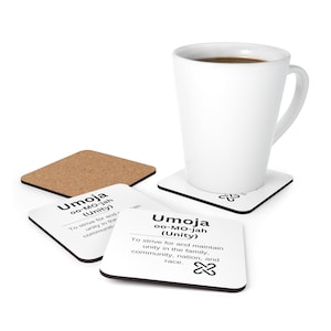 Kwanzaa Affirmation &quot;Umoja&quot; Corkwood Coaster Set