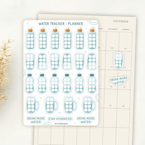 Sticker Bogen Sticker Wassertracker | Hydratation Aufkleberbogen | Tagesplaner | Erinnerungs-Sticker | Planer Aufkleber | NEU