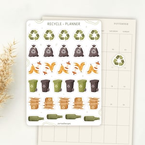 Feuille d'autocollants Recycle Planner Feuille d'autocollants | Stickers poubelle | Autocollants de rappel | Mini-autocollants | NOUVEAU