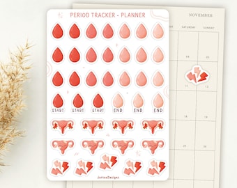 Sticker Blatt Perioden-Tracker | Zyklus Aufkleber | Menstruations-Aufkleber | Planner Sticker