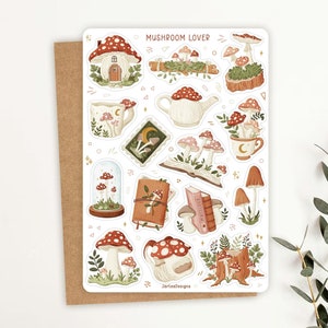 d'autocollants pour amoureux des champignons | Feuille d'autocollants d'automne | Feuille d'autocollants pour agenda | Stickers pour journaux | Coloré