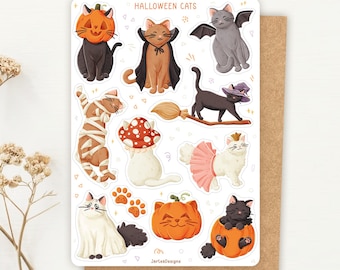Sticker Sheet Halloween Cats Stickers | Spooky Sticker Set | Autumnal | Sticker Sheet | Journal Stickers