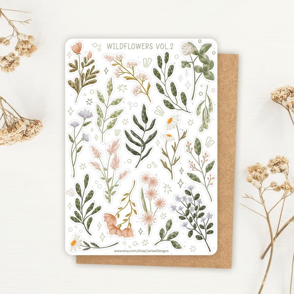 Feuille d'autocollants Wildflower Sticker Vol 2 | Ensemble d'autocollants de fleurs | Feuille d'autocollants de planificateur | Autocollants de journal