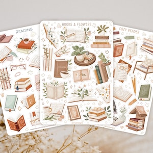 Paquete de hojas de pegatinas para libros / paquete de pegatinas con temática de libros, pegatinas para planificadores, pegatinas para libros, pegatinas para diarios de lectura, pegatinas para libros lindos, pegatinas acogedoras