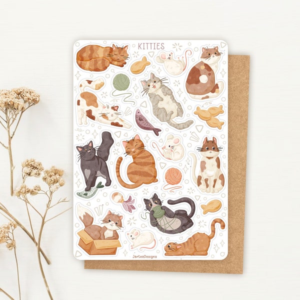 Sticker Sheet Cats | Kitties Sticker Sheet | Planner Sticker Sheet | Journal Stickers, Cats, Pets, Cute Stickers,  Cute Pets