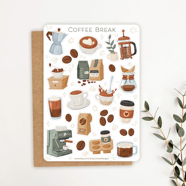 Sticker Sheet Coffee Break Sticker | Breakfast Sticker | Café Sticker | Planner Sticker Sheet | Journal Stickers