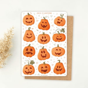 Stickervel Pompoenen Halloween-stickers | Jack O'Lantern-stickervel | Herfst, pompoenen, schattige stickers, pompoensnijwerk