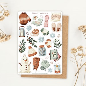 Stickervel Hallo winterstickers | Winterstickerset | Gezellig stickervel | Dagboekstickers, december, schattige sticker, truiweer