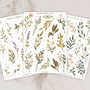 Feuille d'autocollants, fleurs sauvages, lot d'autocollants | Ensemble d'autocollants fleurs | Feuille d'autocollants pour agenda | Autocollants pour journaux