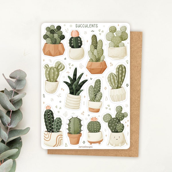 Sticker Bogen Kaktus Sticker | Sukkulenten Sticker Blatt| Pflanzen-Stickerbogen | Planer Sticker Blatt | Journal Aufkleber