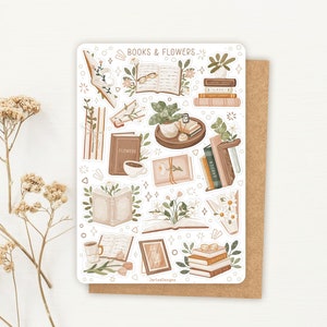 Sticker Bogen Bücher und Blumen | Lese Journal Aufkleber, Planer Aufkleber, Buch Aufkleber, niedliche Buch Aufkleber, Aufkleber Buch, Bücher