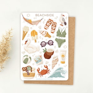 Feuille d'autocollants autocollant bord de plage | Ensemble d'autocollants de jour de plage | Feuille d'autocollants pour agenda | Autocollants pour journaux