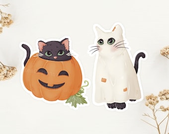 Etiqueta engomada del vinilo del gato de Halloween Etiqueta engomada impermeable / Etiqueta engomada del gato de la calabaza / Etiqueta engomada del gato fantasma / Etiqueta engomada del gato / Etiqueta engomada linda