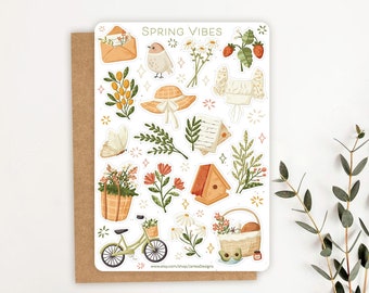 Sticker Sheet Spring Vibes Sticker | Cottage Core Sticker Set | Planner Sticker Sheet | Journal Stickers