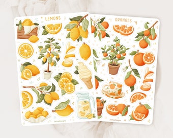 Sticker Sheet Citrus Sticker Bundle | Lemon Sticker Sheet | Orange Sticker Sheet | Planner Sticker Sheet | Journal Stickers