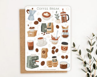 Sticker Sheet Kaffeepause Sticker | Frühstück Sticker | Café Aufkleber | Planner Stickerbogen | Journal Sticker