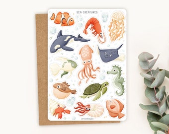Sticker Sheet Sea Creatures Sticker | Ocean Sticker Set | Planner Sticker Sheet | Journal Stickers