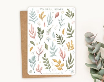 Sticker Sheet Colorful Leaves Stickers | Branch Stickers | Leaf Sticker Sheet | Journal Stickers