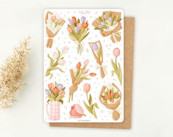 Feuille d'autocollants autocollant tulipes | Ensemble d'autocollants fleurs | Feuille d'autocollants pour agenda | Autocollants pour journaux