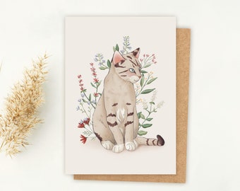 Postcard Cat Art Print Cute Cat Postcard Flower Print | Flower Cat Print | Cat Postcard Print