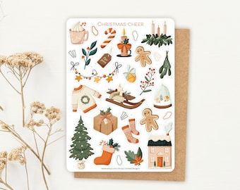 Sticker Sheet Christmas Cheer Stickers | Christmas Sticker Set | Holidays | Sticker Sheet | Journal Stickers