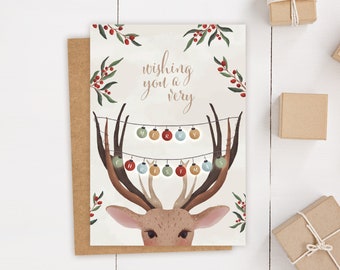 Postcard Christmas Reindeer Card Merry Christmas Print | Christmas Card | Christmas Art Print