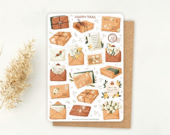 Hoja de pegatinas Happy Mail / Juego de pegatinas para cartas / Hoja de pegatinas para planificador / Pegatinas para diario