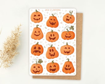 Foglio di adesivi Zucche Adesivi di Halloween / Foglio di adesivi Jack O'Lantern / Autunno, Zucche, Adesivi carini, Intaglio di zucche