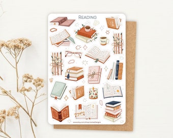 Sticker Sheet Reading | journal stickers, planner stickers, book stickers, reading journal stickers, cute book stickers, book themed sticker