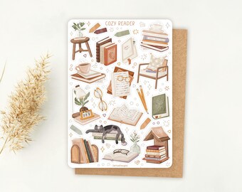 Navy Peony 30 Adesivi Per Amanti Dei Libri – Kit Accogliente Con Citazioni E Pile Di Libri, Impermeabili