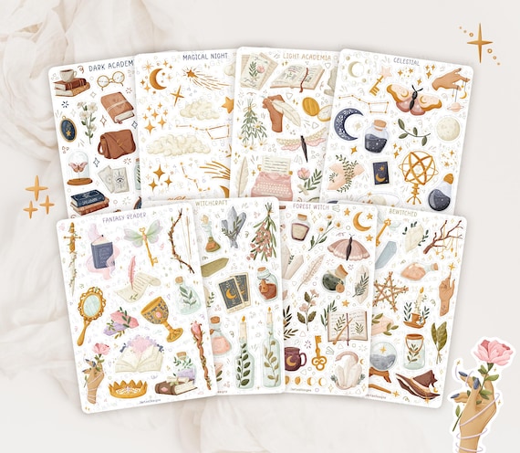 Sticker Sheet Bundle Magic | Witchy Stickers, Celestial Stickers, Magical Sticker Set, Cute Fantasy Stickers