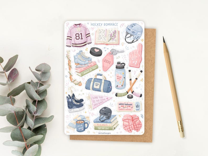 Sticker Sheet Hockey Romance Books | reading journal stickers, cute book stickers, sports romance sticker, planner stickers image 2