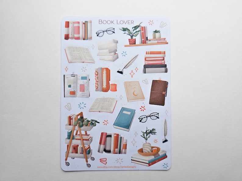 Stickervel Bundel Boek Sticker Pack Knusse boekenstickerset Planner stickervel Journal-stickers lezen afbeelding 7