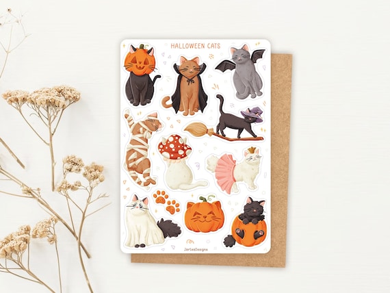 Sticker Sheet Halloween Cats Stickers | Spooky Sticker Set | Autumnal | Sticker Sheet | Journal Stickers