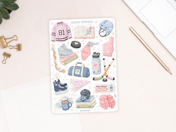 Sticker Sheet Hockey Romance Books | reading journal stickers, cute book stickers, sports romance sticker, planner stickers